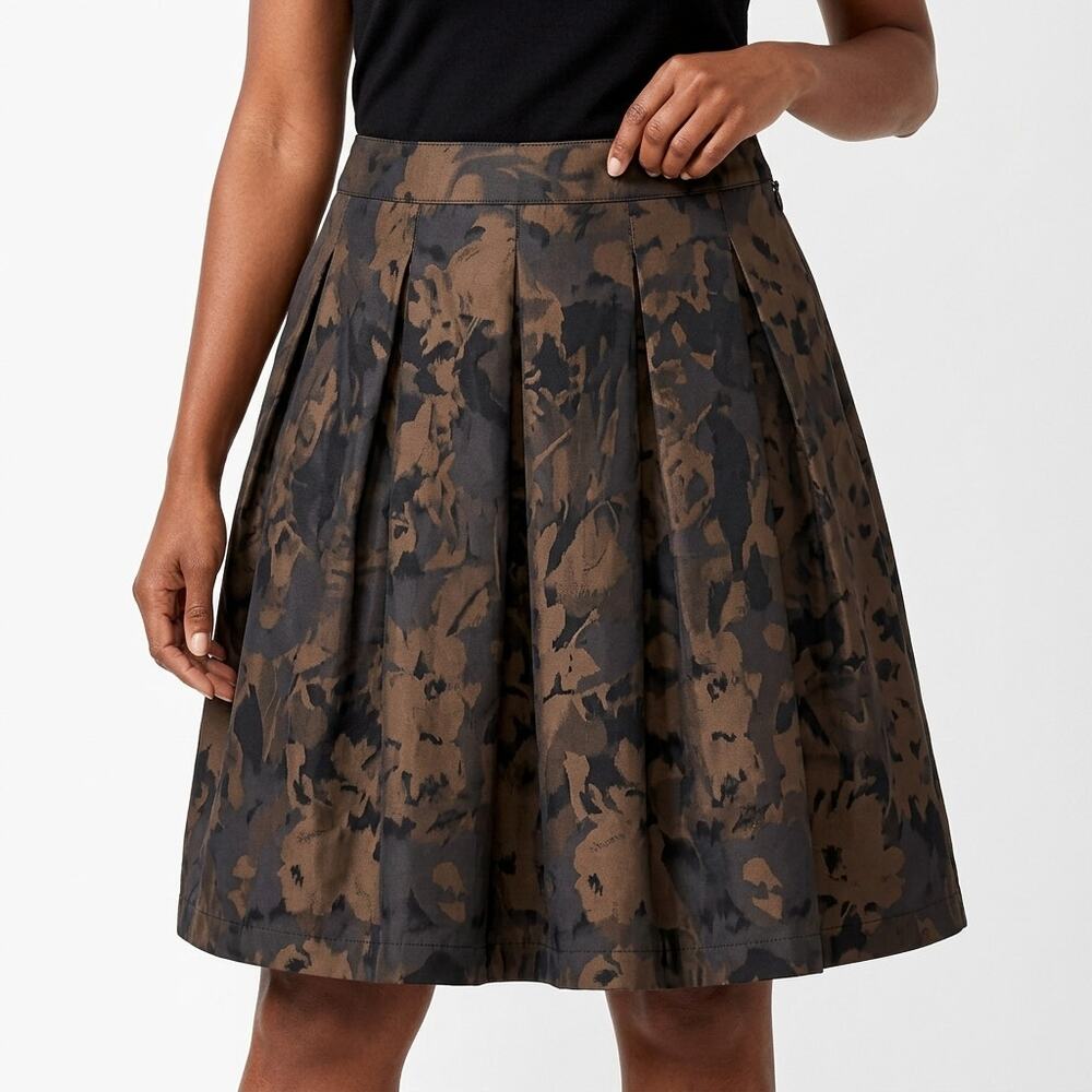 Talbots Established Brown A-Line Pleated Knee Length Skirt Women Size 18WP